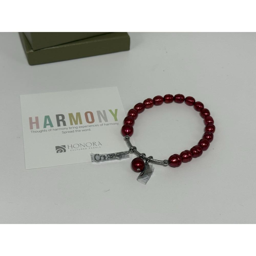 HONORA Red Pearl Inspirational Courage Charm Bracelet Stainless Harmony NWT